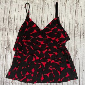 Magicsuit Womens Black Red Floral  Tiered Tankini Slimming Top Size 8